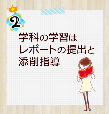 ２）学科の学習は、レポートの提出と添削指導