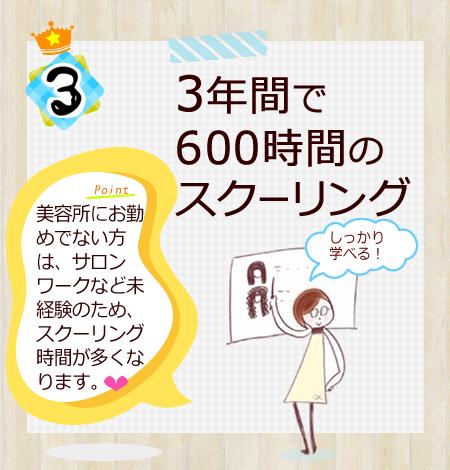 ３）3年間で600時間のスクーリング